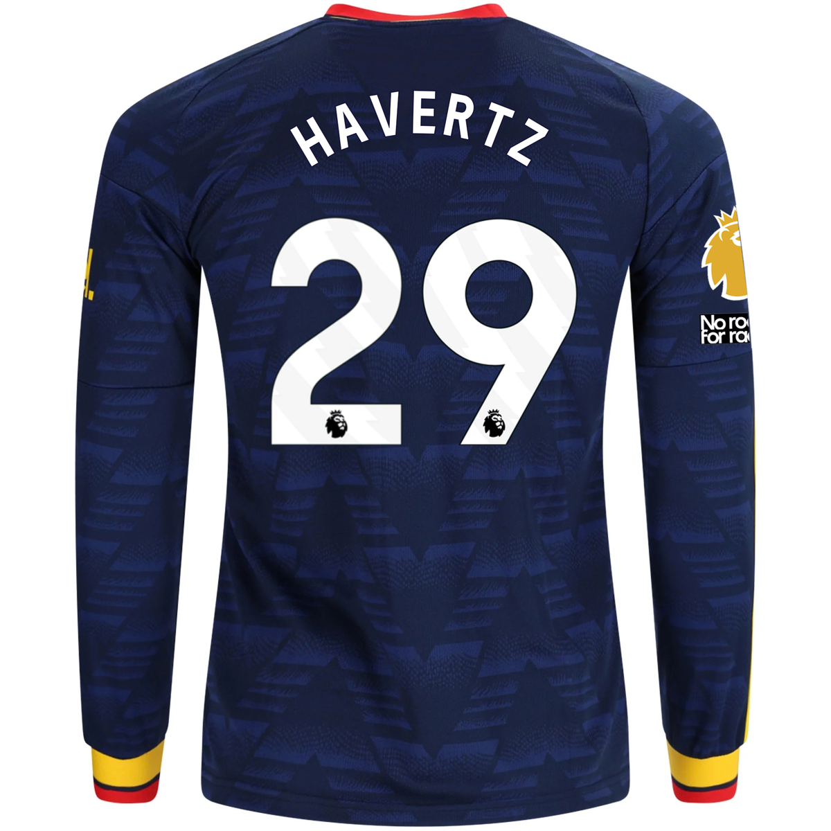 adidas Mens Arsenal Kai Havertz Long Sleeve Away Jersey w/ EPL + No Room For Racism Patches 26/27 (Navy/Yelllow)