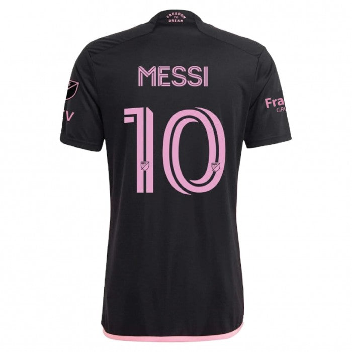 adidas Men&#39;s Lionel Messi Inter Miami Away Jersey 23/24 w/ MLS Apple + Sponsors Patches (Black/True Pink)