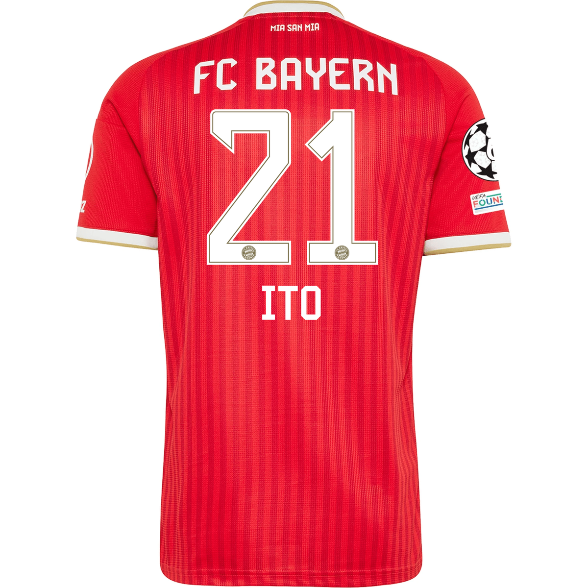 adidas Mens Bayern Munich Hiroki Ito Home Jersey w/ Champions League Patches 26/27 (Red)