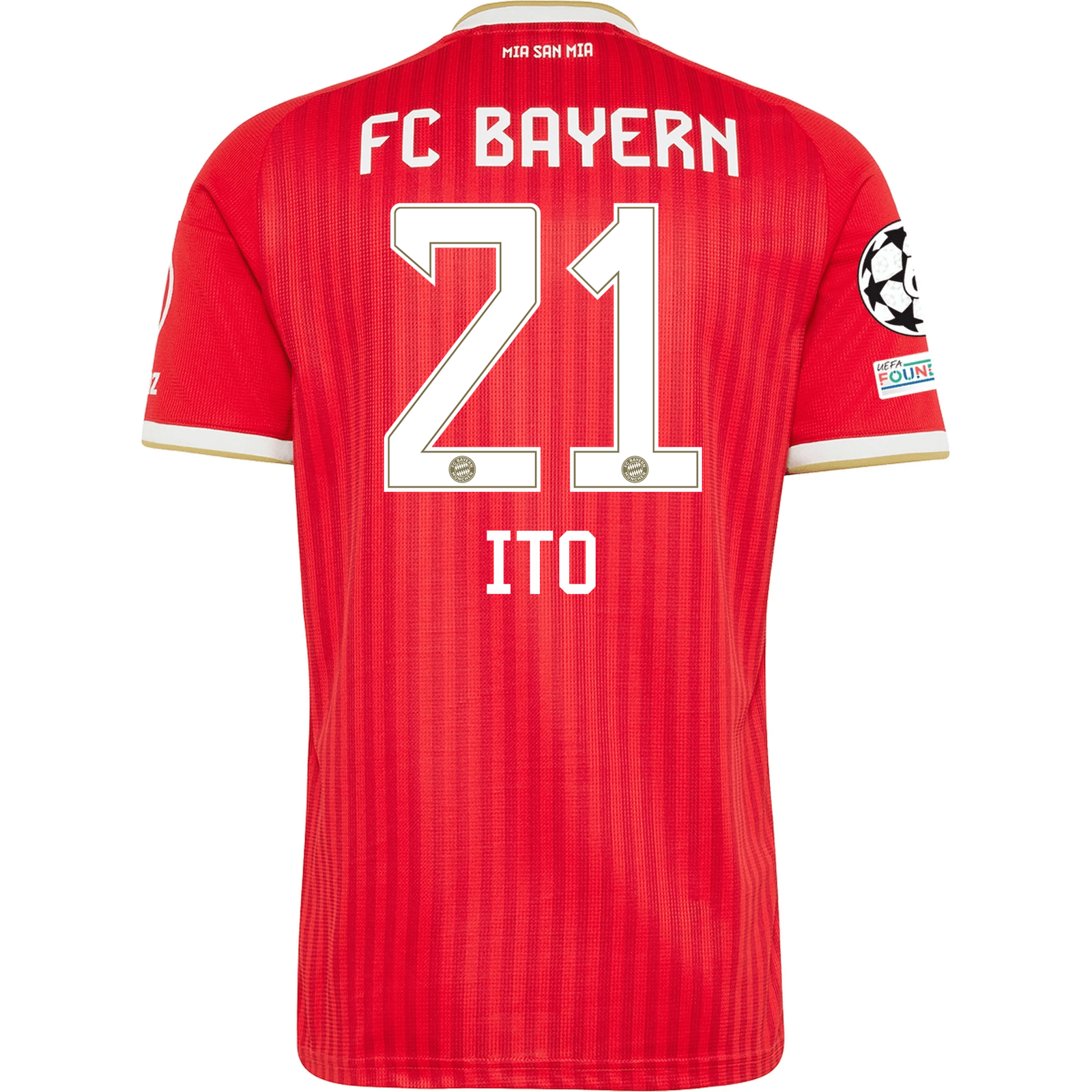 adidas Mens Bayern Munich Hiroki Ito Home Jersey w/ Champions League Patches 26/27 (Red)