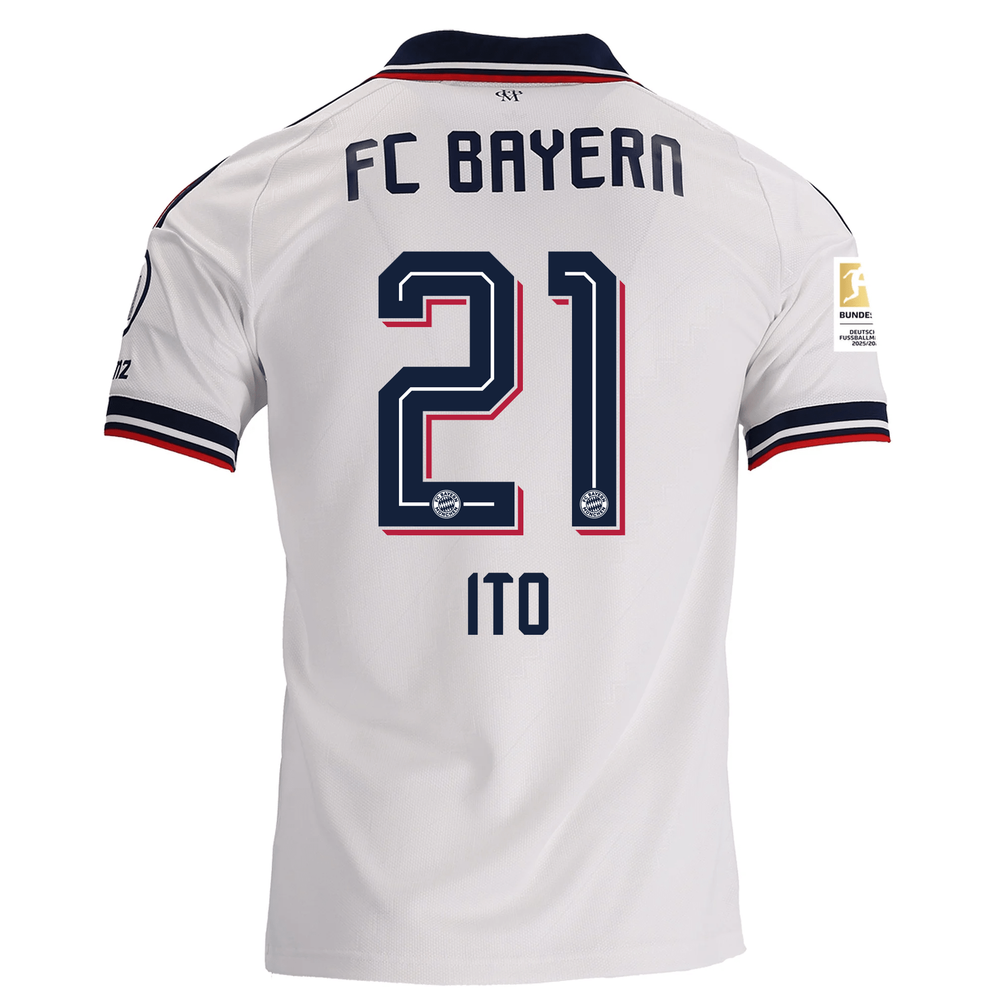 adidas Mens Bayern Munich Hiroki Ito Away Jersey w/ Bundesliga Champion Patch 26/27 (White)