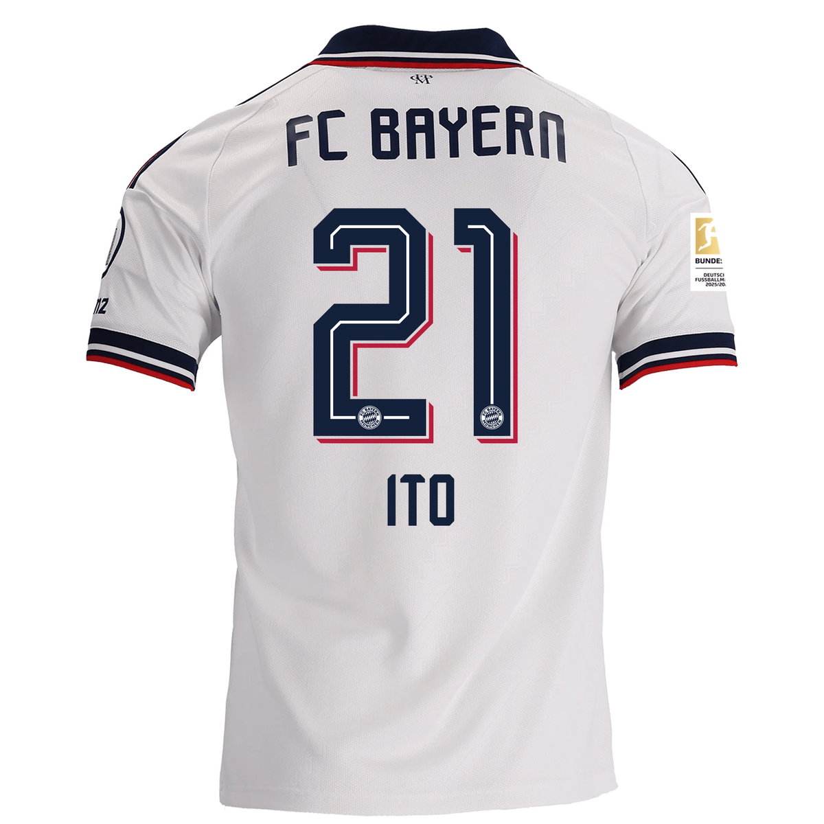 adidas Mens Bayern Munich Hiroki Ito Away Jersey w/ Bundesliga Champion Patch 26/27 (White)