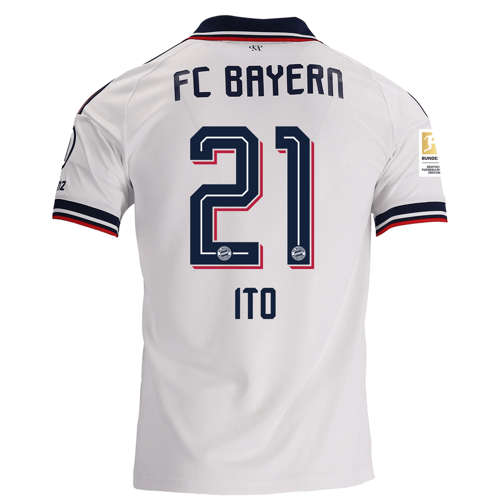 adidas Mens Bayern Munich Hiroki Ito Away Jersey w/ Bundesliga Champion Patch 26/27 (White)