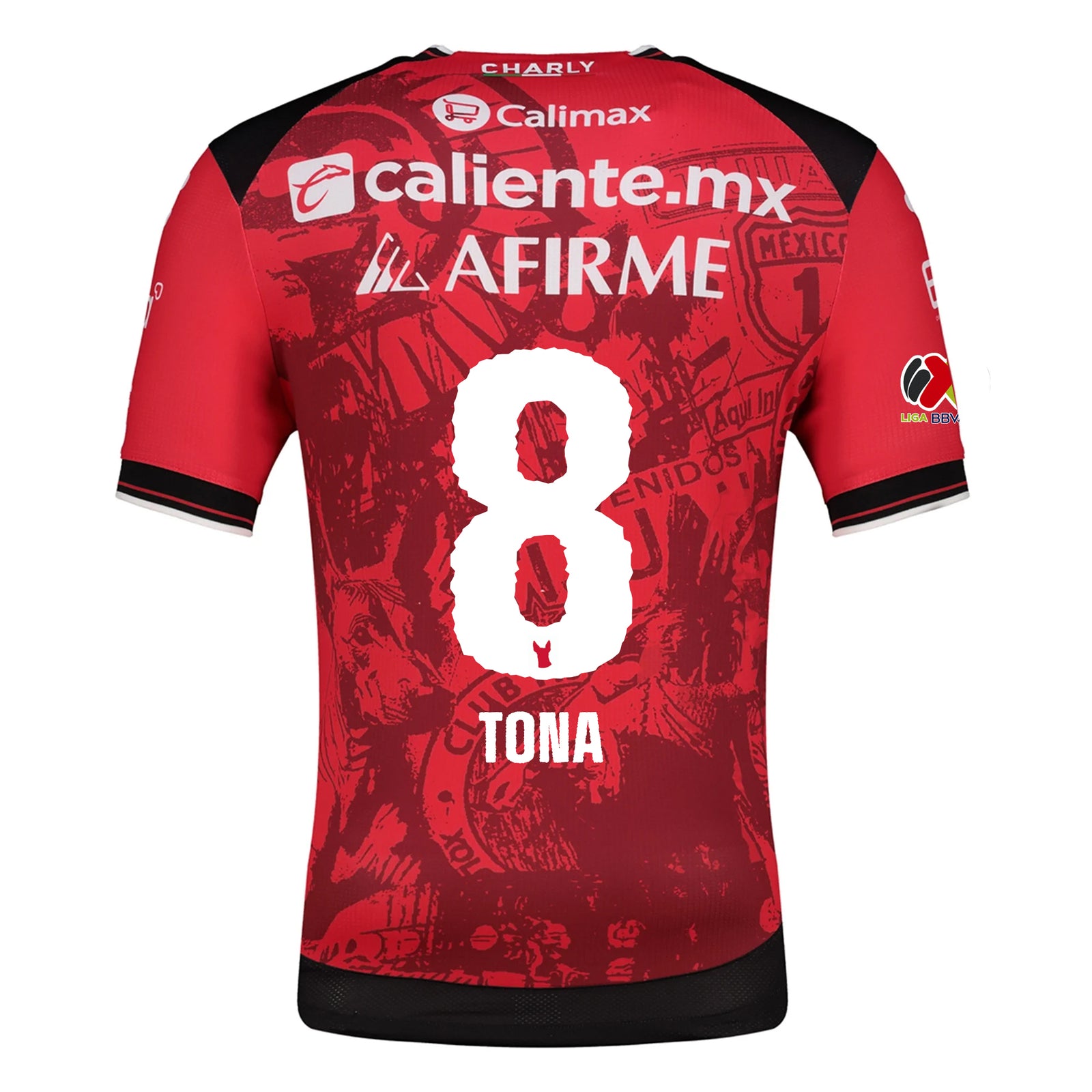 Charly Iván Tona Men's Club Tijuana Xolos Home Jersey 25/26 w/ BBVA MX Patch (Red/Black)
