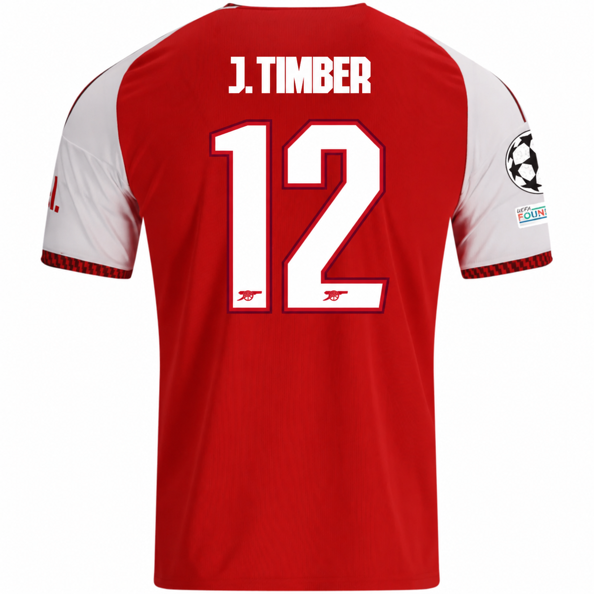adidas Mens Arsenal Jurriën Timber Home Jersey w/ Champions League Patches 26/27 (Red)