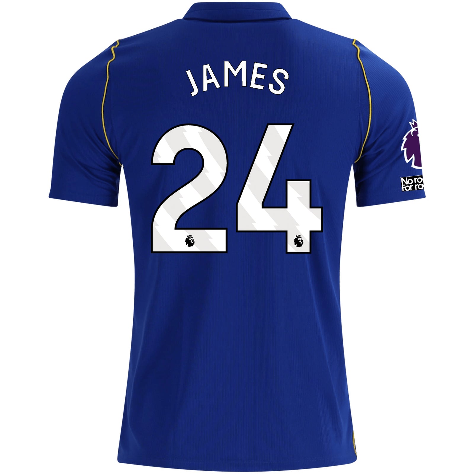 Nike Mens Chelsea FC Reece James Home Jersey w/ EPL + No Room For Racism + Club World Cup Champion Patches 26/27 (Bright Royal/Gold)