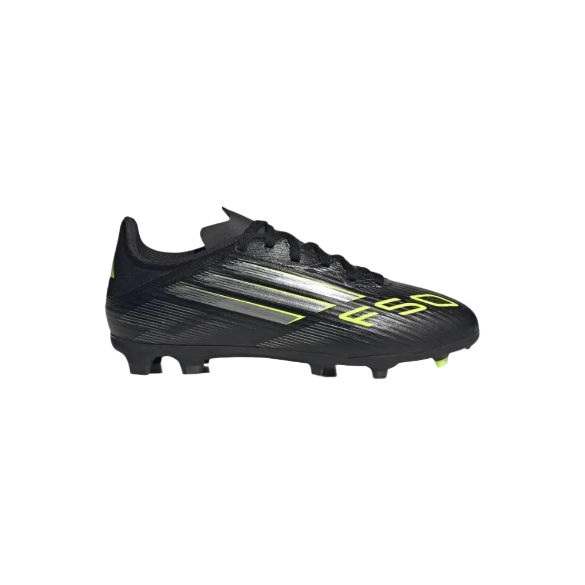 adidas Youth F50 League Firm Ground/Multi Ground Junior Soccer Cleats (Black/Iron Metallic/Lucid Lemon)