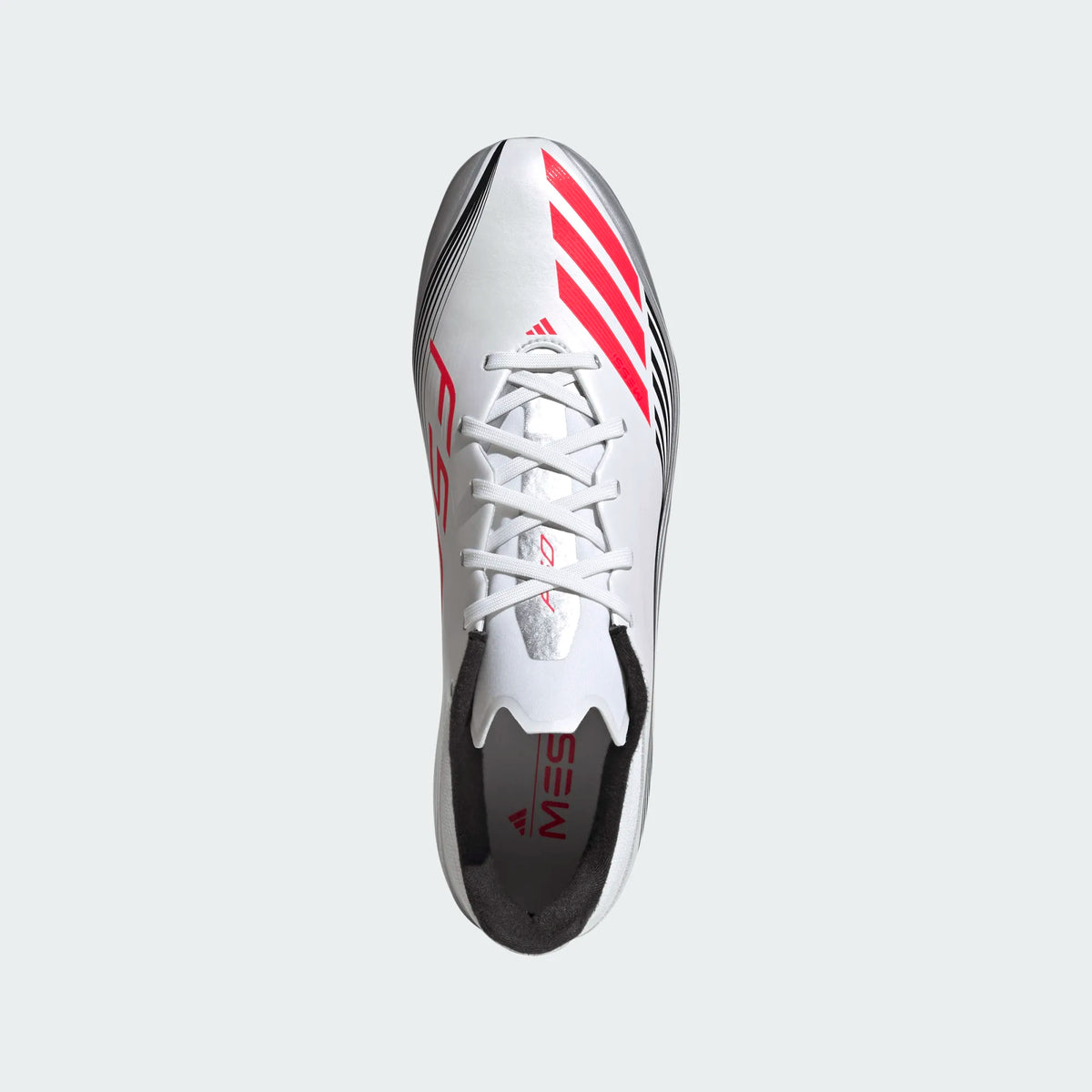 adidas F50 Messi League FG/MG Soccer Cleats (White/Lucid Red/Silver Metallic)