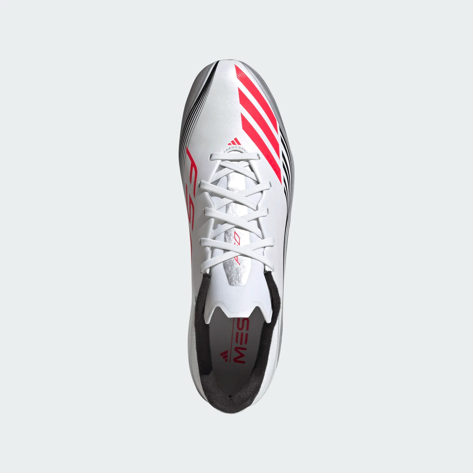 adidas F50 Messi League FG/MG Soccer Cleats (White/Lucid Red/Silver Metallic)