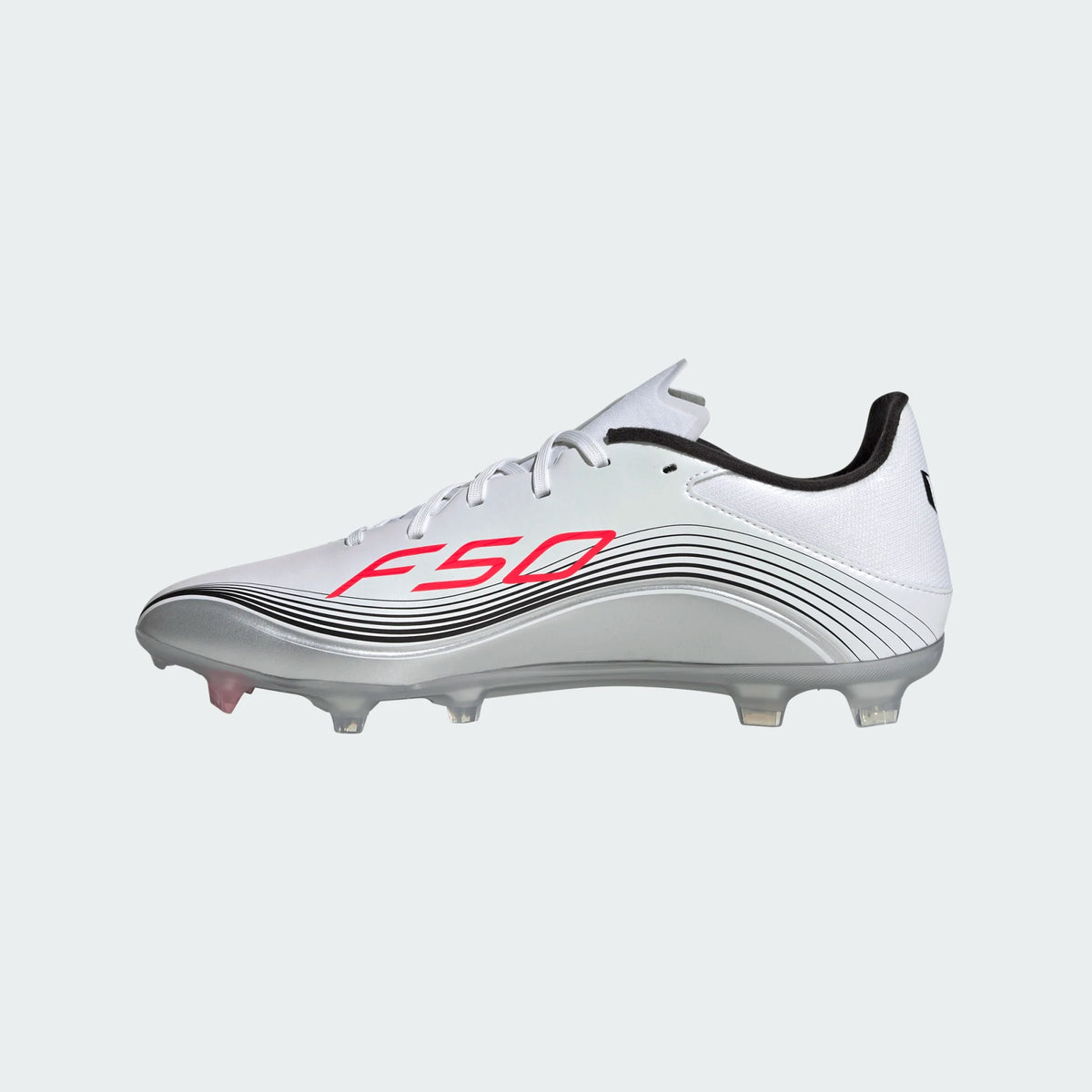 adidas F50 Messi League FG/MG Soccer Cleats (White/Lucid Red/Silver Metallic)