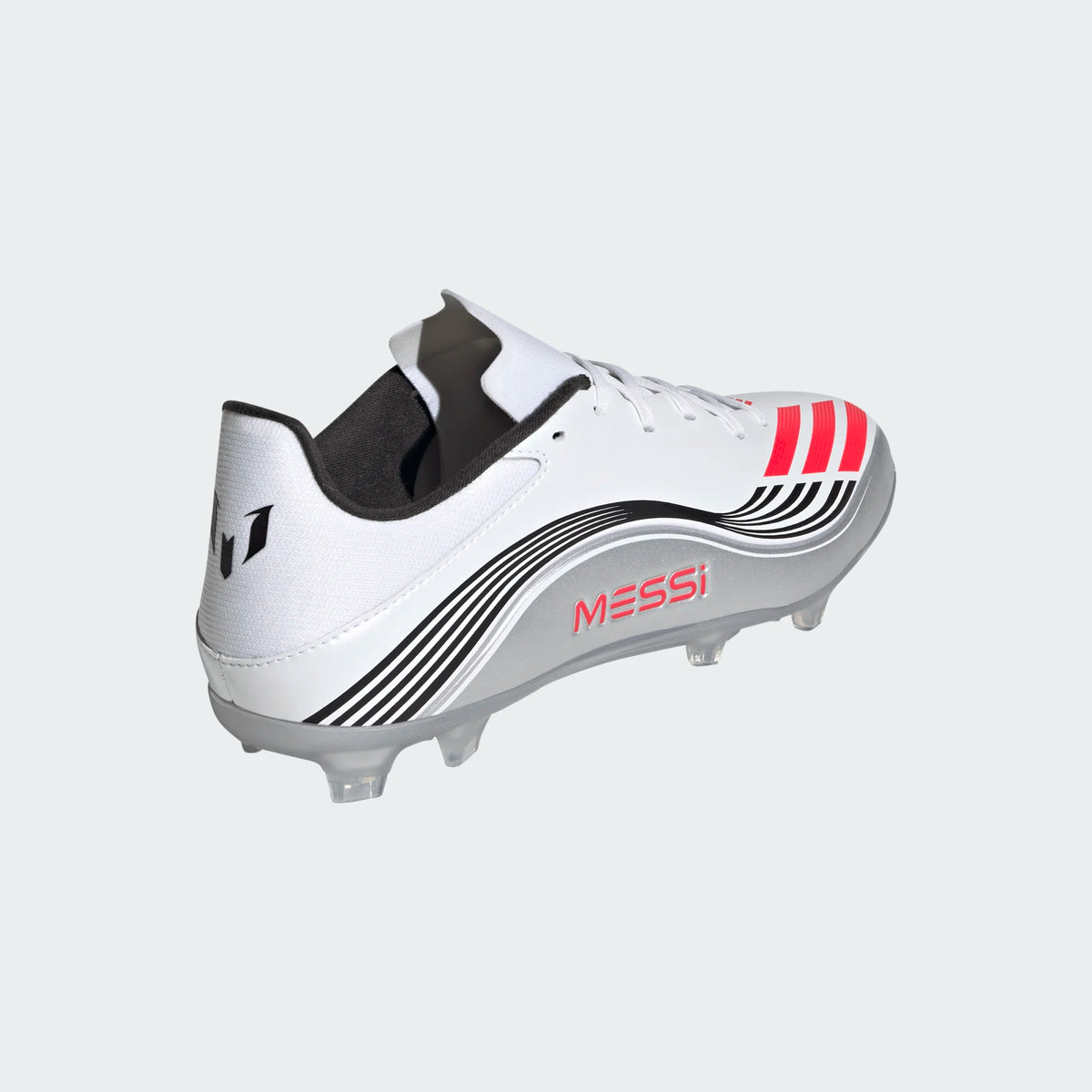 adidas F50 Messi League FG/MG Soccer Cleats (White/Lucid Red/Silver Metallic)