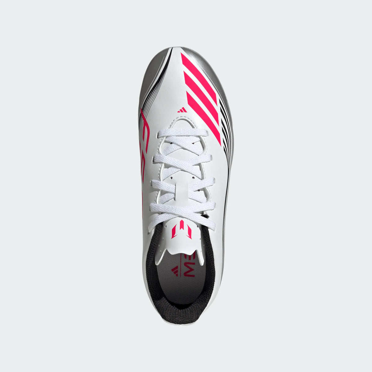 adidas Youth F50 Messi Club FG/MG Junior Soccer Cleats (White/Lucid Red/Silver Metallic)