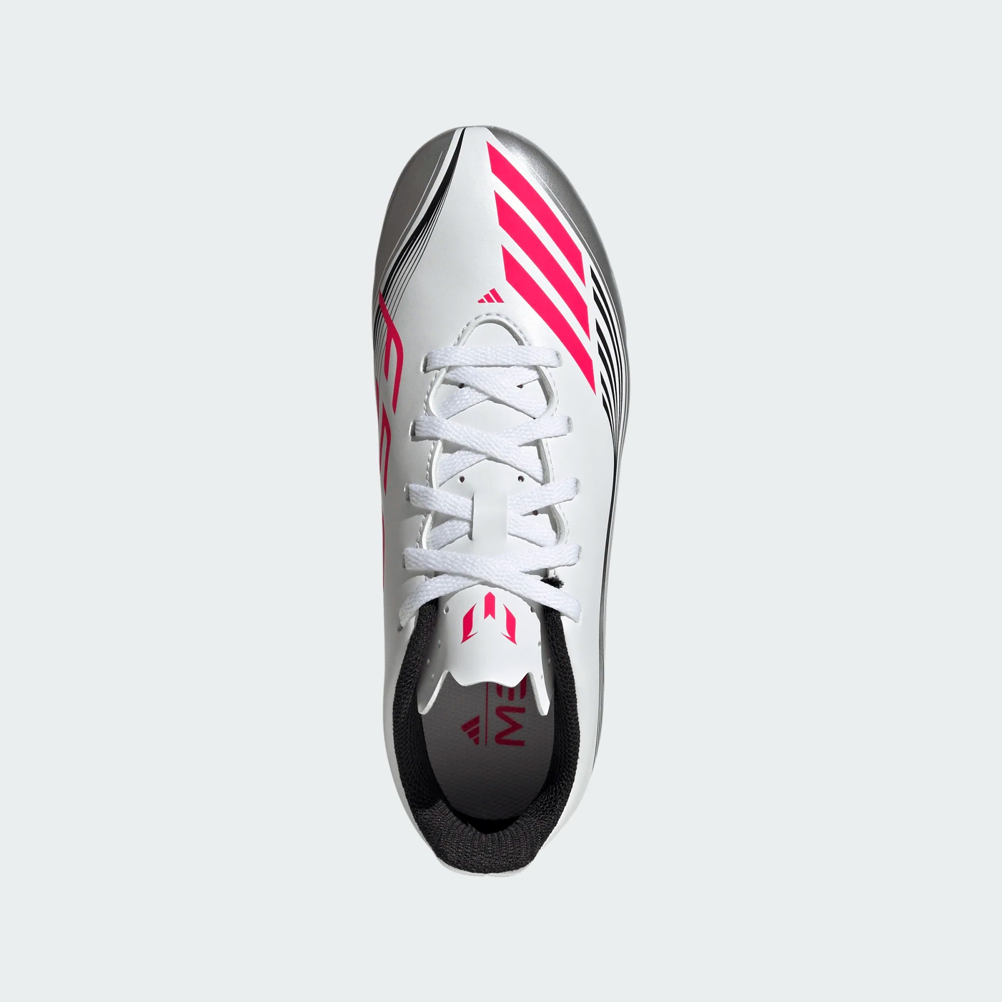 adidas Youth F50 Messi Club FG/MG Junior Soccer Cleats (White/Lucid Red/Silver Metallic)