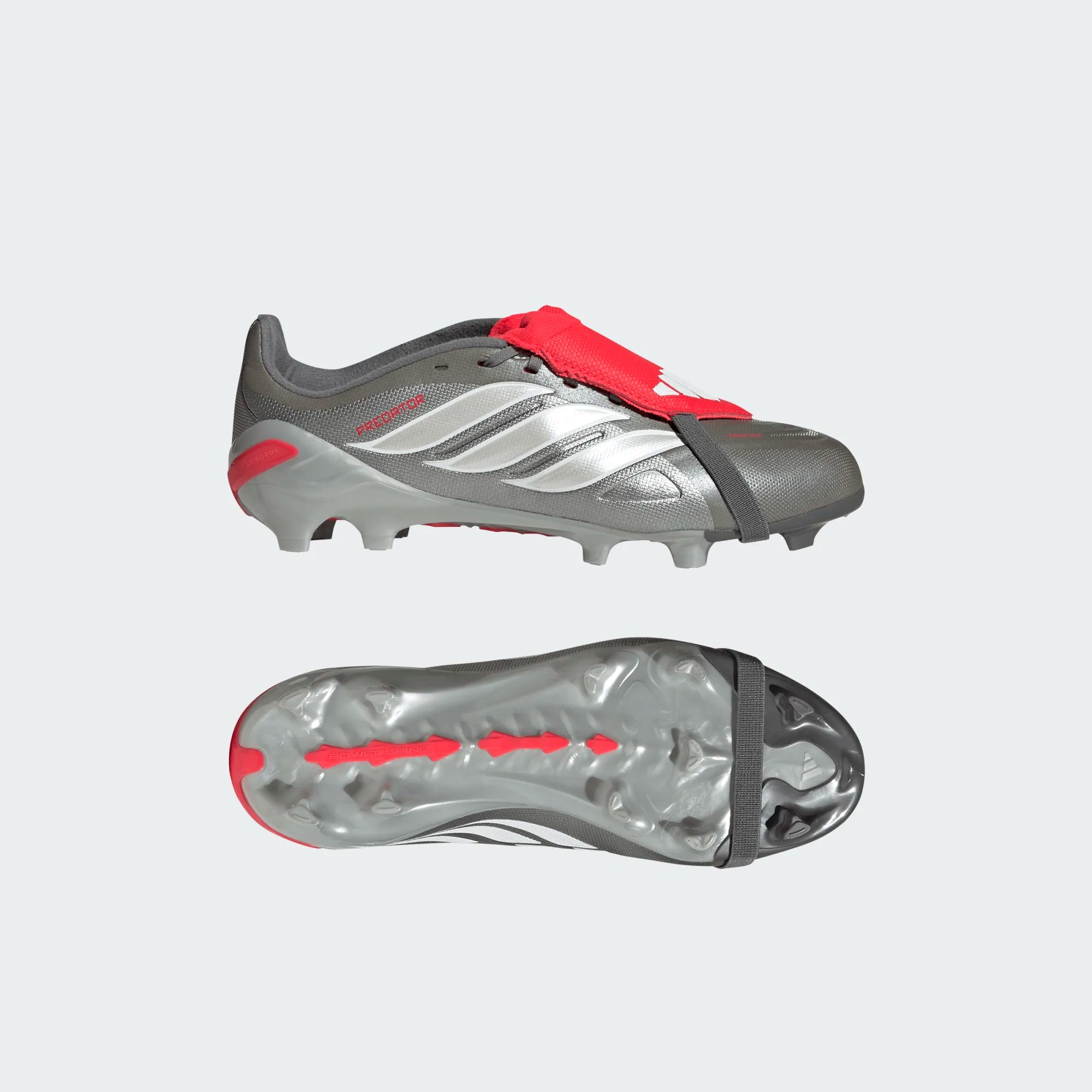 adidas Youth Predator League Fold Tongue FT FG J Soccer Cleats (Iron Metallic/Lucid Red)