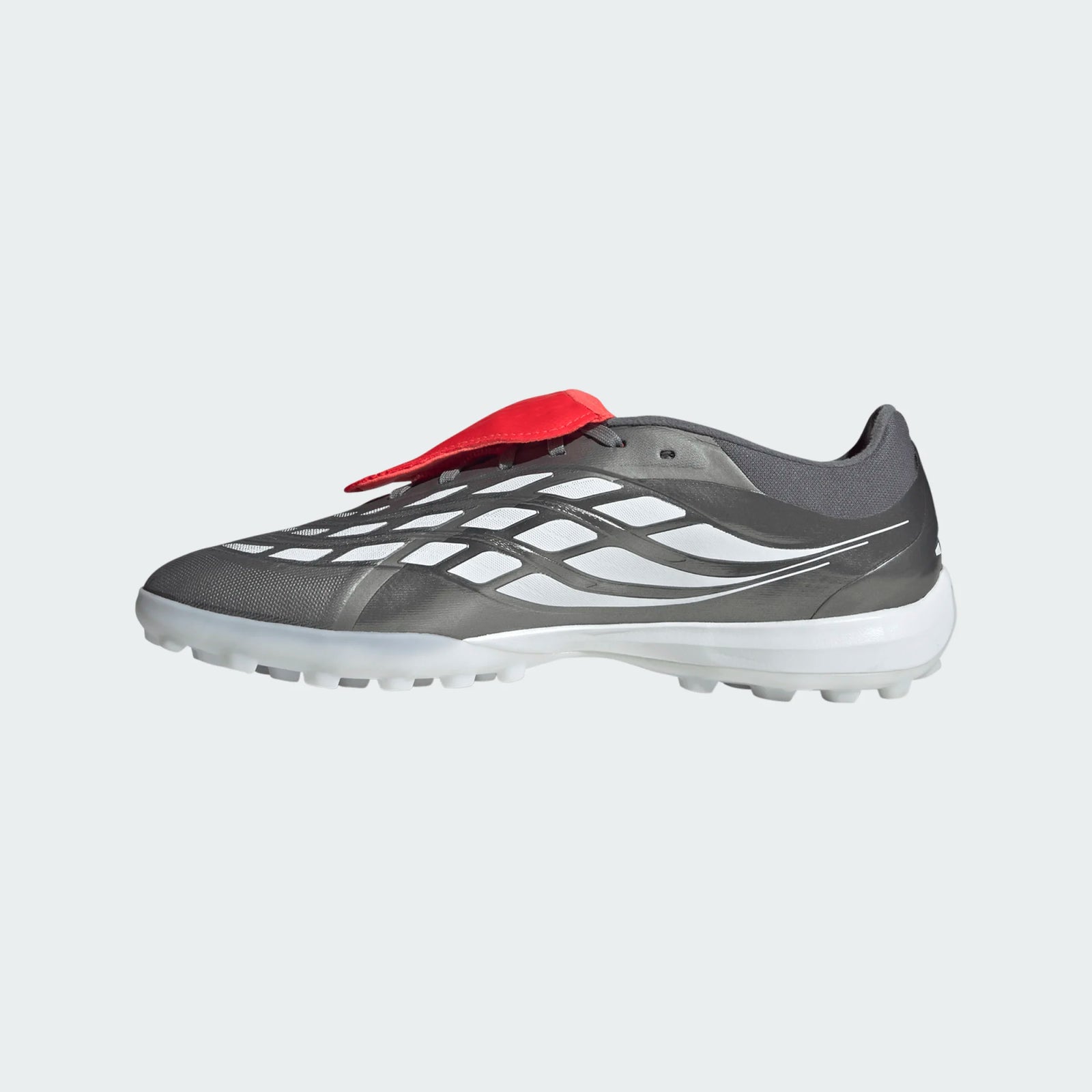 adidas Predator Pro Fold Tongue Turf FT TF Soccer Shoes (Iron Metallic/Zero Metallic/Lucid Red)