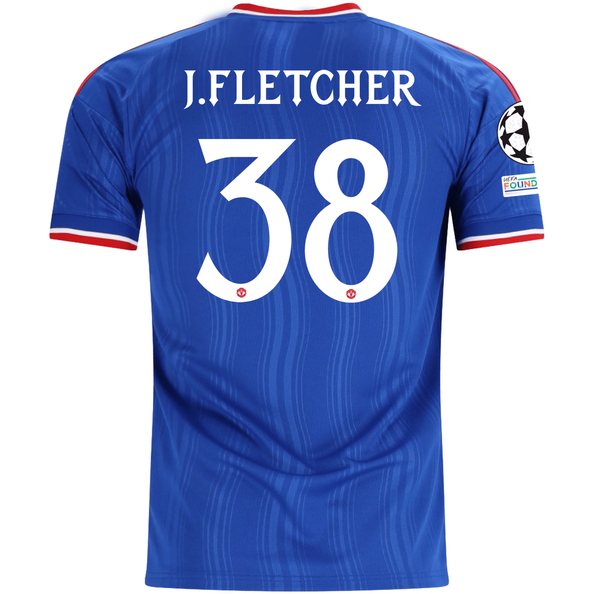adidas Mens Manchester United Jack Fletcher Away Jersey w/ Champions League Patches 26/27 (Blue)