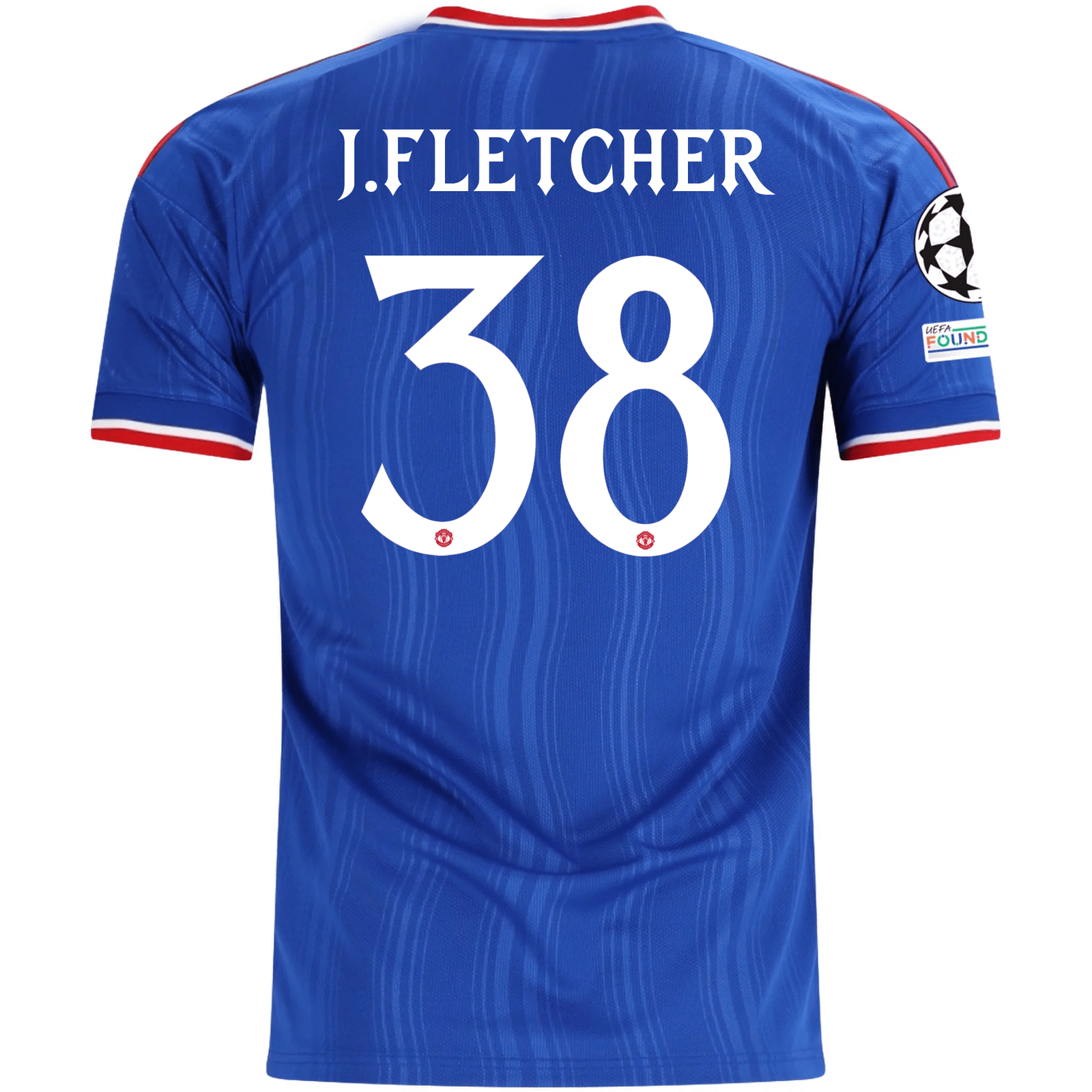 adidas Mens Manchester United Jack Fletcher Away Jersey w/ Champions League Patches 26/27 (Blue)