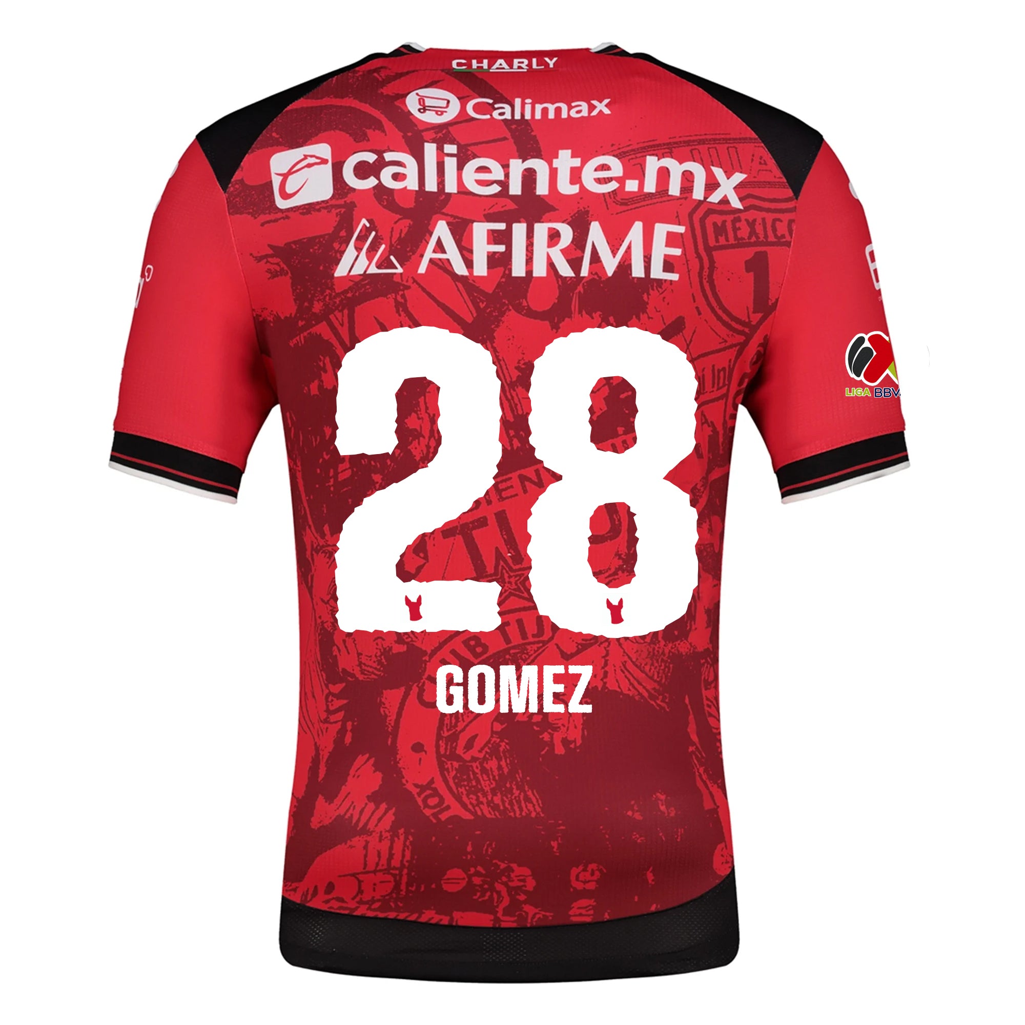 Charly Jesus Gomez Men's Club Tijuana Xolos Home Jersey 25/26 w/ BBVA MX Patch (Red/Black)