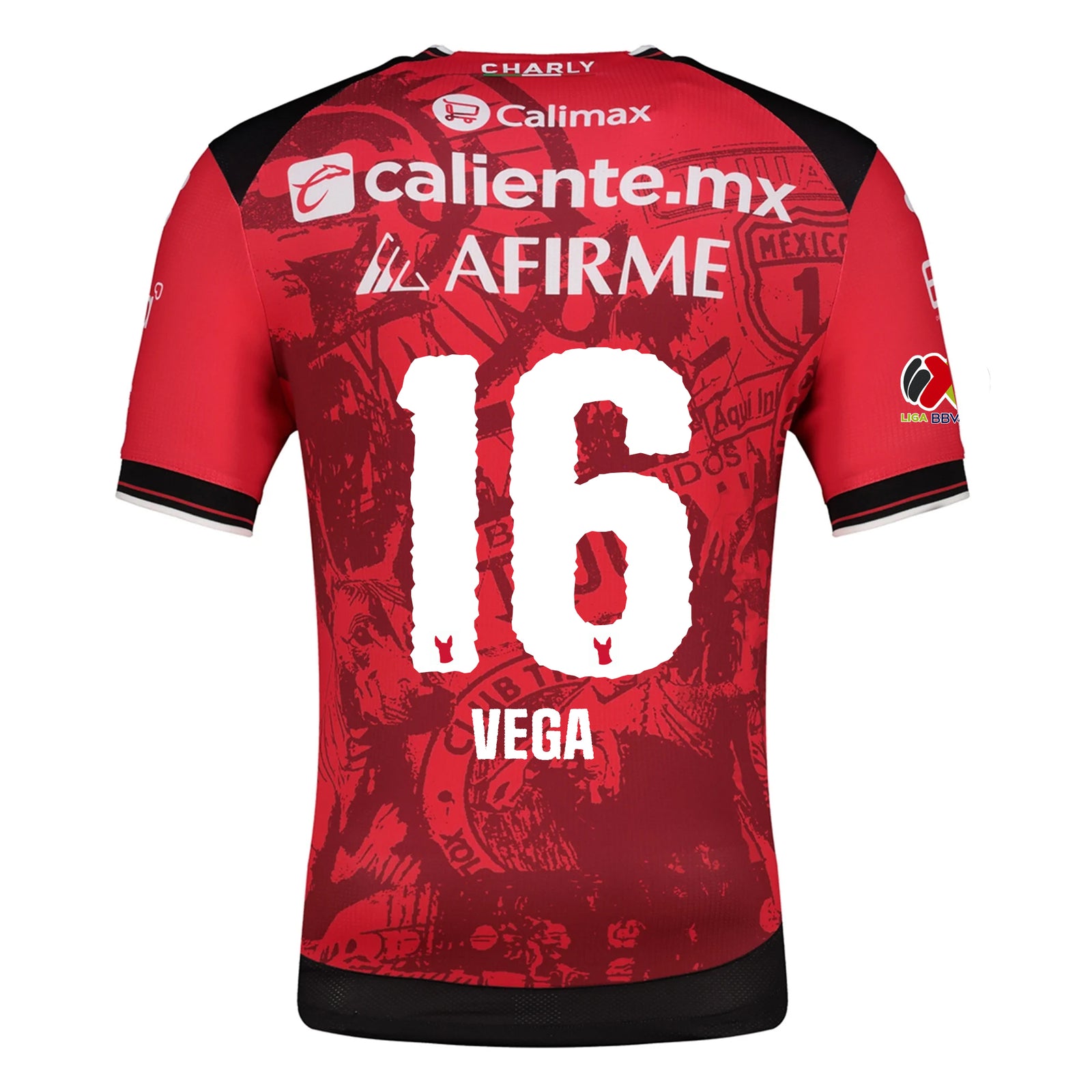 Charly Jesus Vega Men's Club Tijuana Xolos Home Jersey 25/26 w/ BBVA MX Patch (Red/Black)