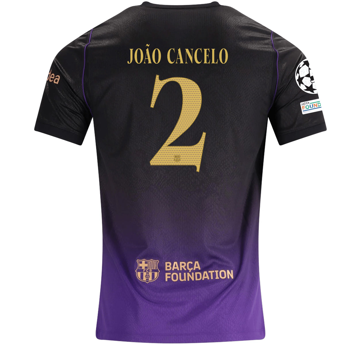 Nike Mens Barcelona João Cancelo Away Jersey w/ Champions League Patches 26/27 (Purple/Metallic Gold)