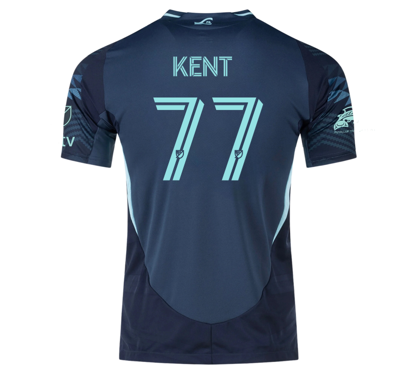 adidas Ryan Kent Seattle Sounders Authentic Away Jersey 25/26 w/ MLS Patches &amp; Sponsor (Aura Ink)