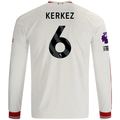 adidas Mens Liverpool Milos Kerkez Long Sleeve Away Jersey w/ EPL + No Room For Racism Patches 26/27 (White/Red)