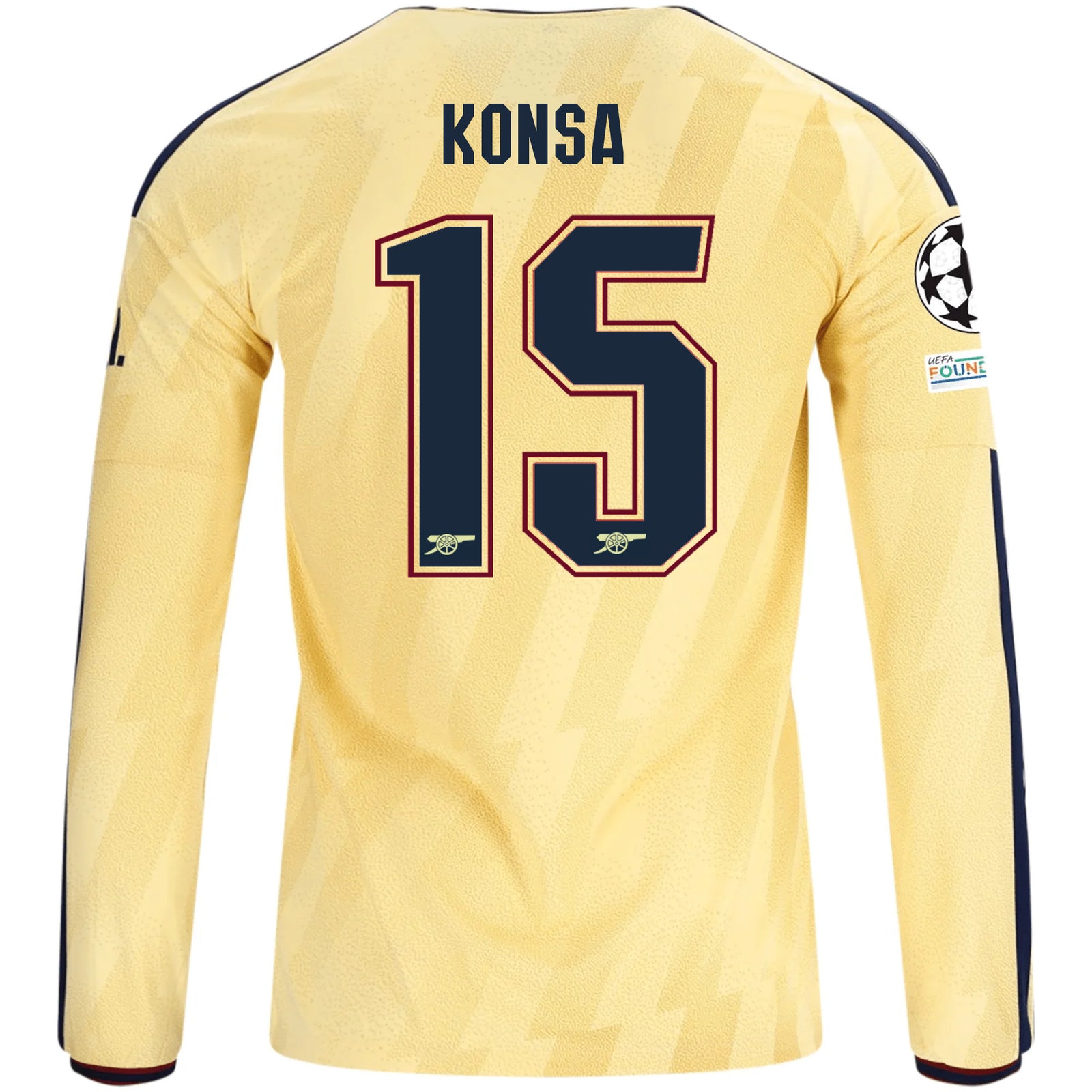 adidas Mens Arsenal Ezri Konsa Long Sleeve Third Jersey w/ Champions League Patches 26/27 (Yellow)