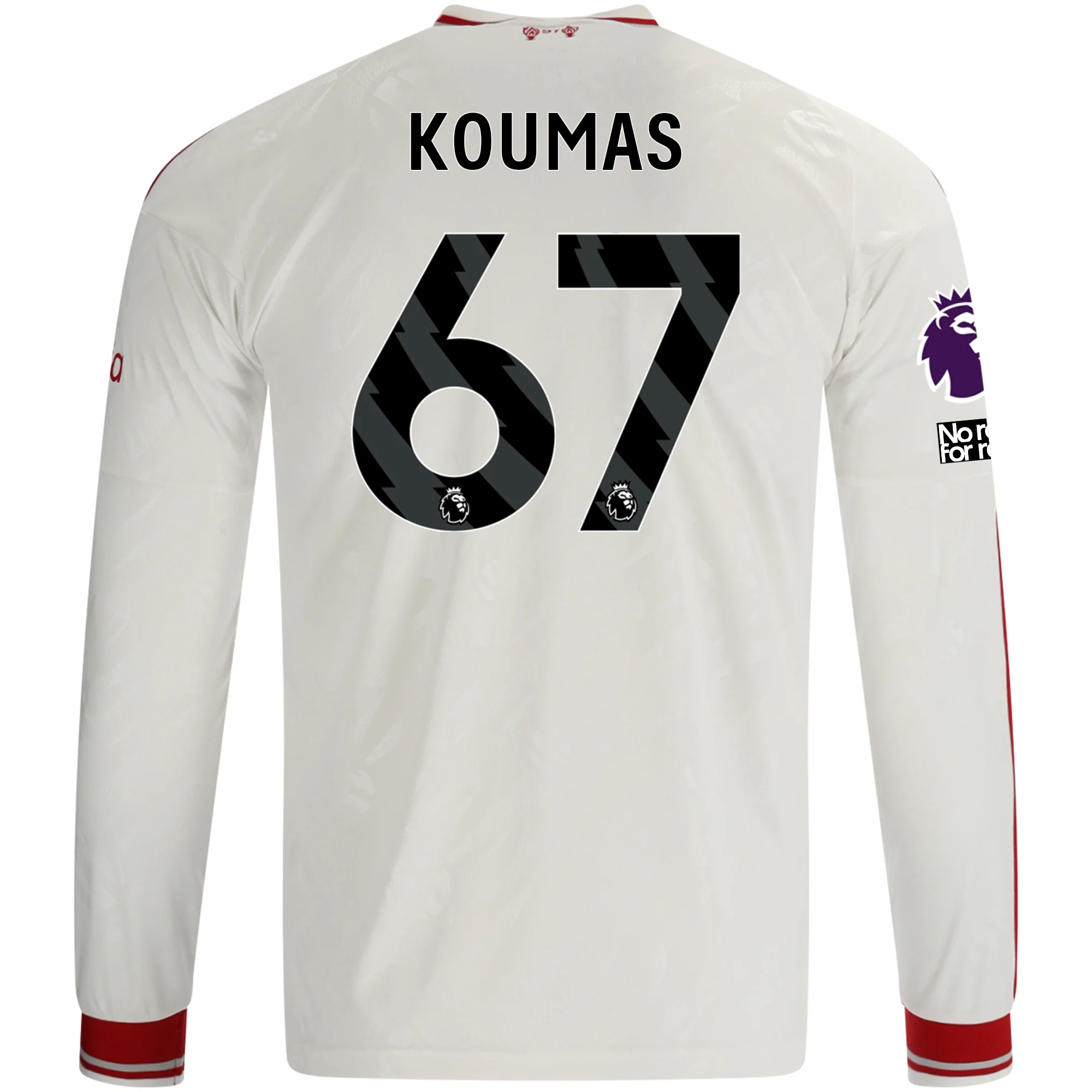 adidas Mens Liverpool Lewis Koumas Long Sleeve Away Jersey w/ EPL + No Room For Racism Patches 26/27 (White/Red)