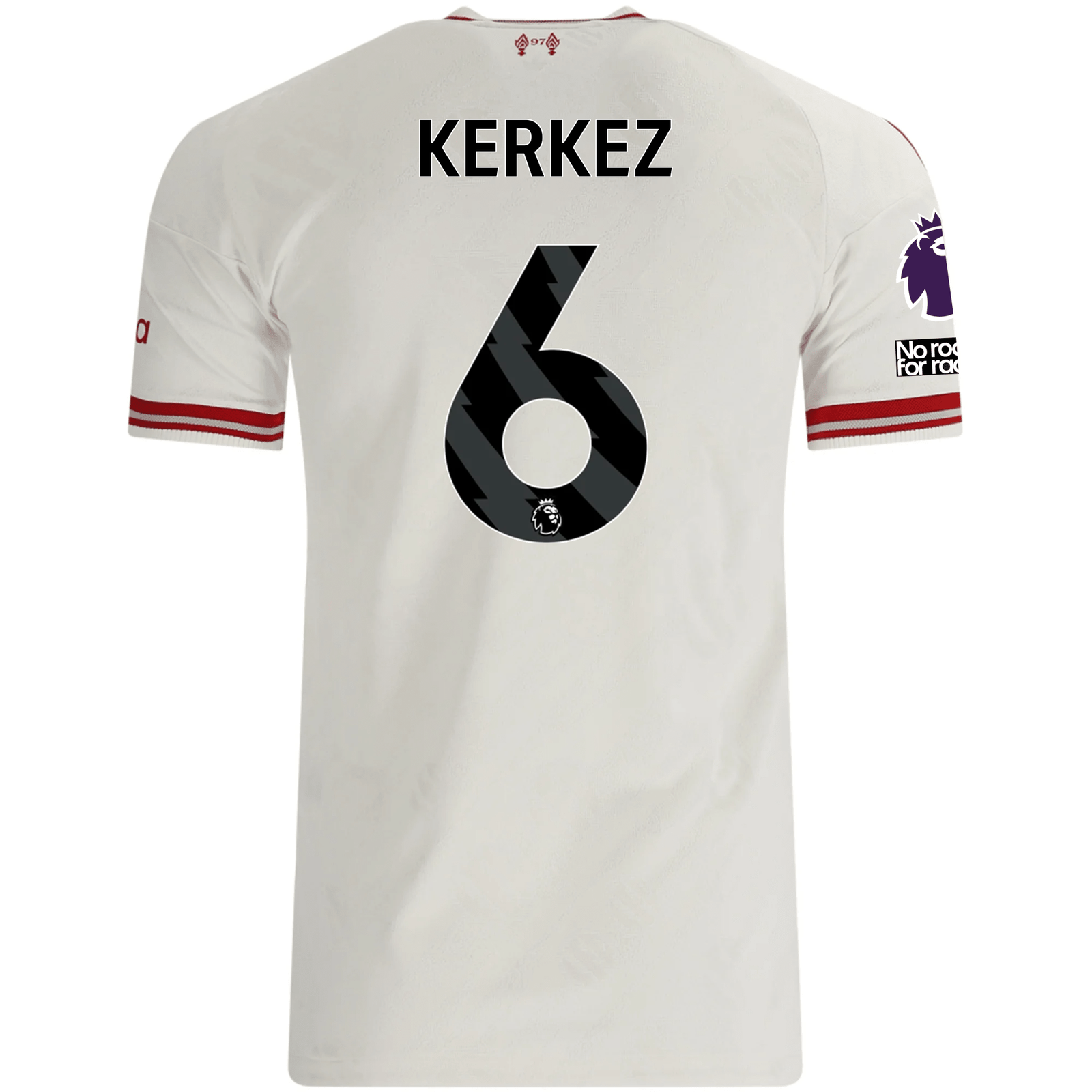 adidas Mens Liverpool Milos Kerkez Authentic Away Jersey w/ EPL + No Room For Racsim Patches 26/27 (White)