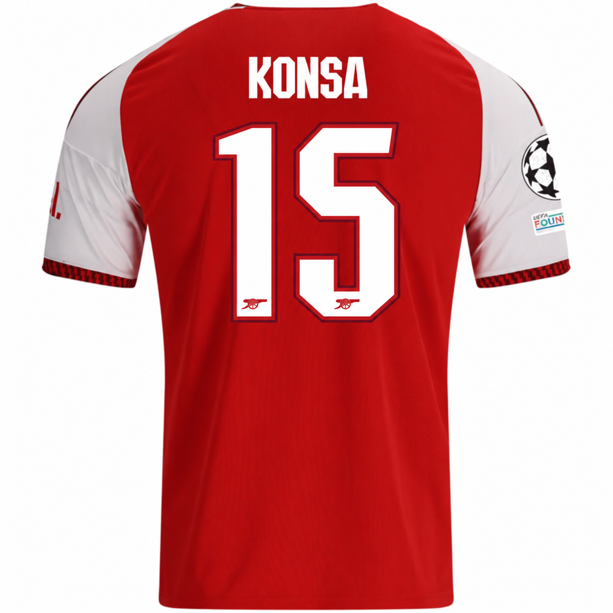 adidas Mens Arsenal Ezri Konsa Home Jersey w/ Champions League Patches 26/27 (Red)