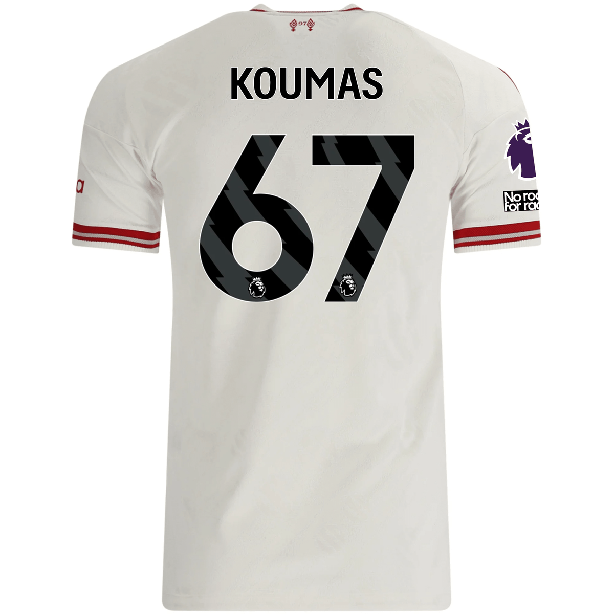 adidas Mens Liverpool Lewis Koumas Authentic Away Jersey w/ EPL + No Room For Racsim Patches 26/27 (White)