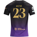Nike Mens Barcelona Jules Koundé Away Jersey w/ Champions League Patches 26/27 (Purple/Metallic Gold)