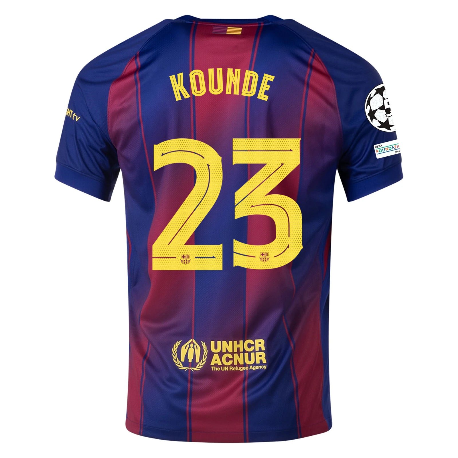 Nike Kounde FC Barcelona Home Jersey 25/26 w/ Champions League Patches (Deep Royal Blue/Midwest Gold)