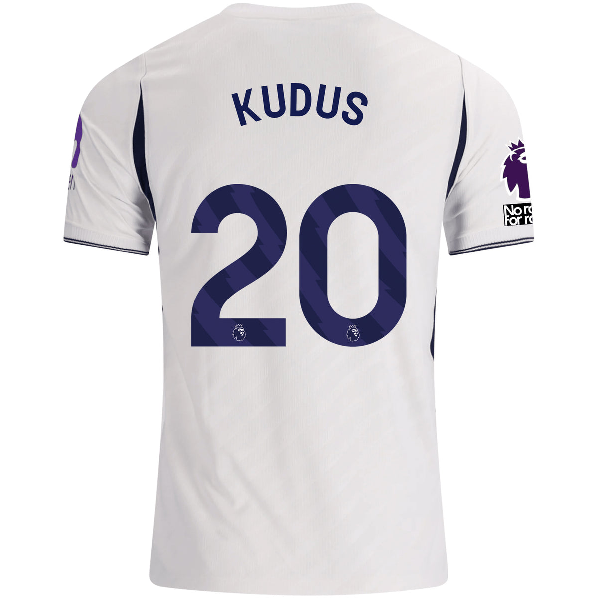 Nike Mens Tottenham Hotspur Mohammed Kudus Away Jersey w/ EPL + No Room For Racism Patches 26/27 (Obsidan/White)