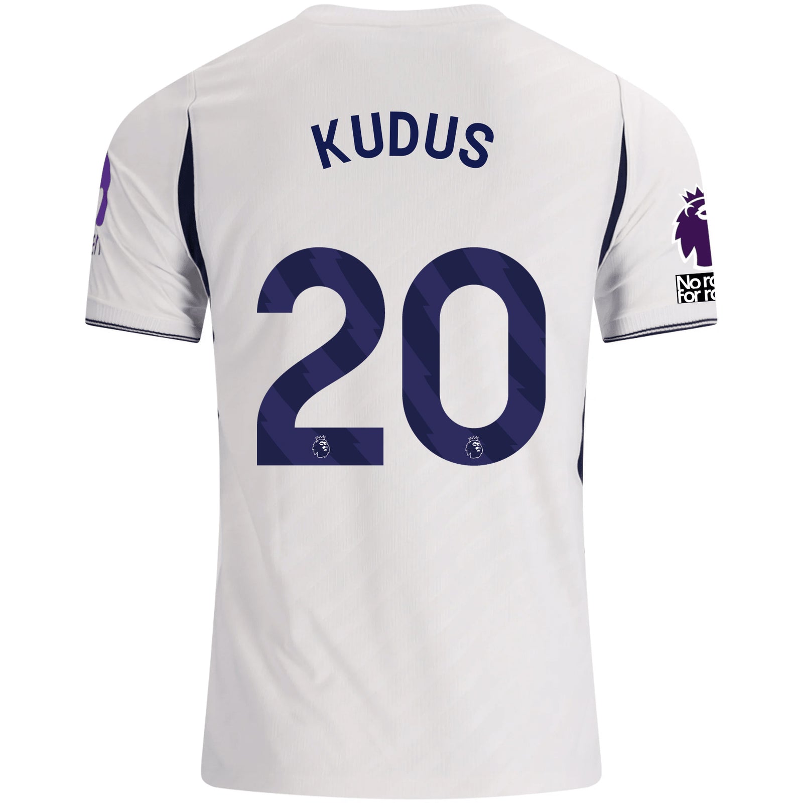 Nike Mens Tottenham Hotspur Mohammed Kudus Home Jersey w/ EPL + No Room For Racism 26/27 (White)