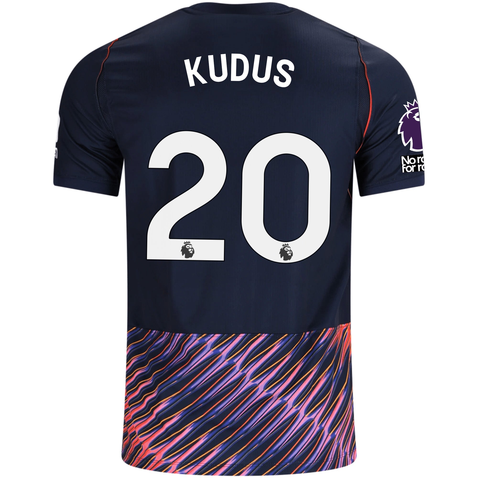 Nike Mens Tottenham Hotspur Mohammed Kudus Away Jersey w/ EPL + No Room For Racism Patches 26/27 (Obsidan/White)
