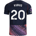 Nike Mens Tottenham Hotspur Mohammed Kudus Away Jersey w/ EPL + No Room For Racism Patches 26/27 (Obsidan/White)