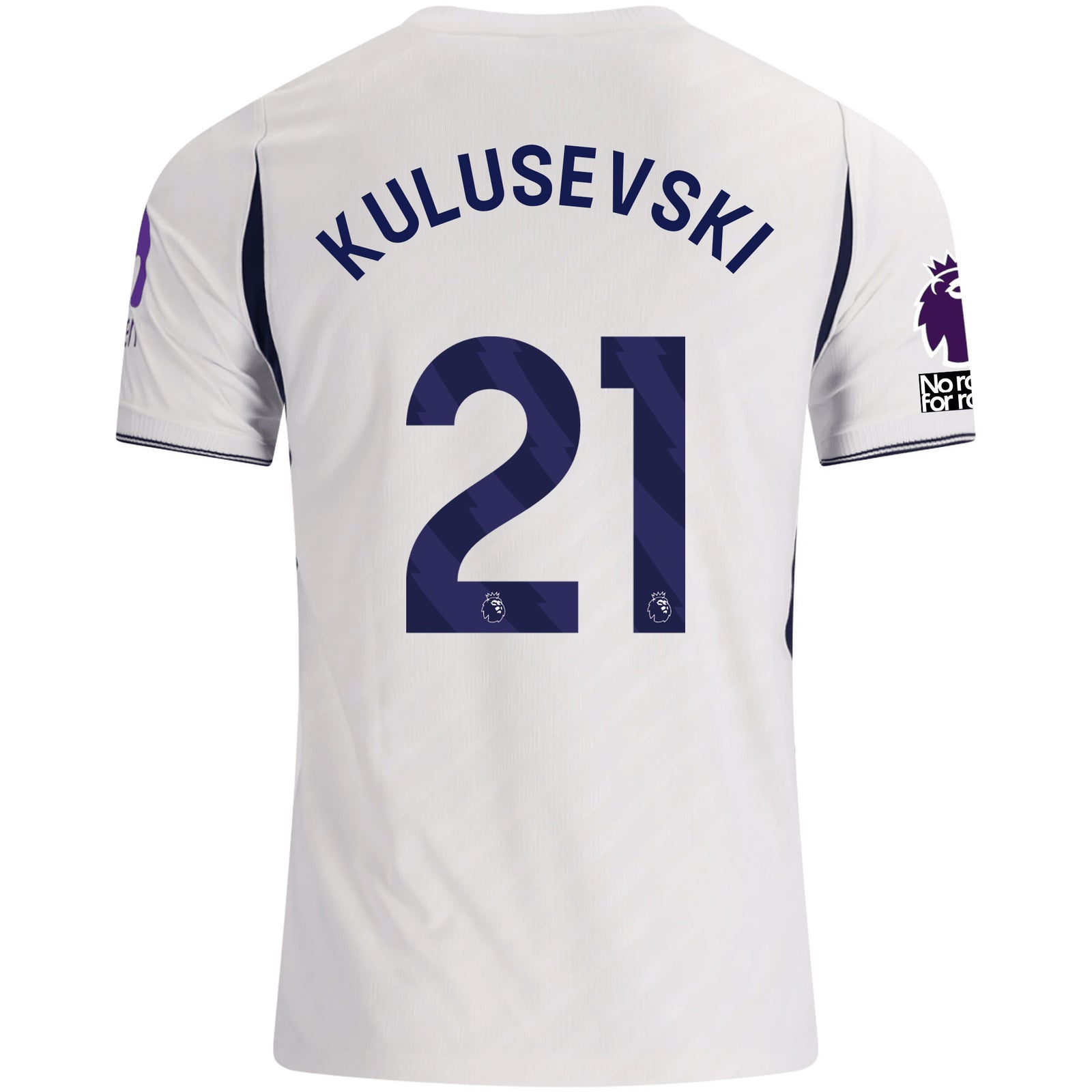 Nike Mens Tottenham Hotspur Dejan Kulusevski Home Jersey w/ EPL + No Room For Racism 26/27 (White)