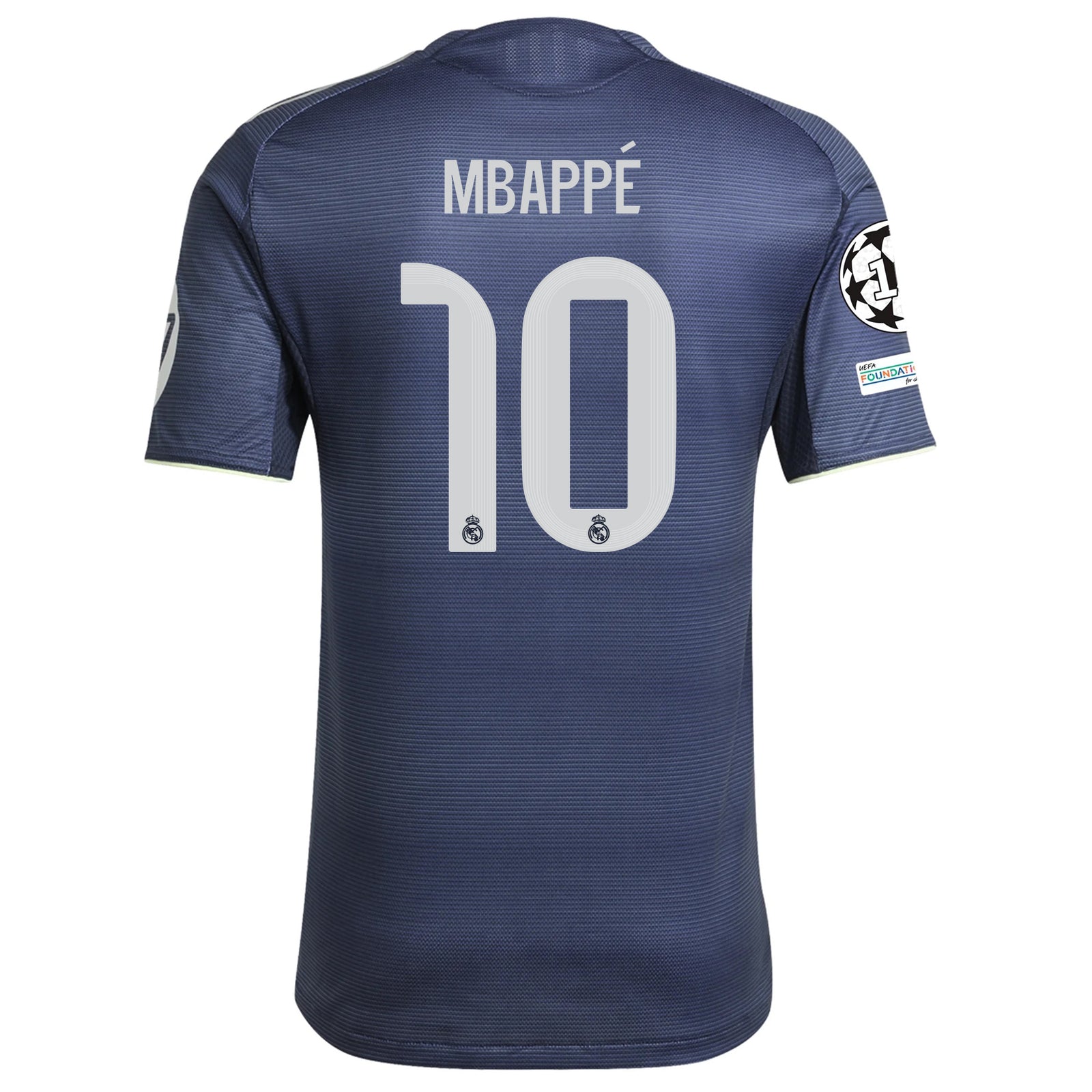 adidas Kylian Mbappe Real Madrid Authentic Away Jersey 25/26 w/ Champions League Patches (Legend Ink)