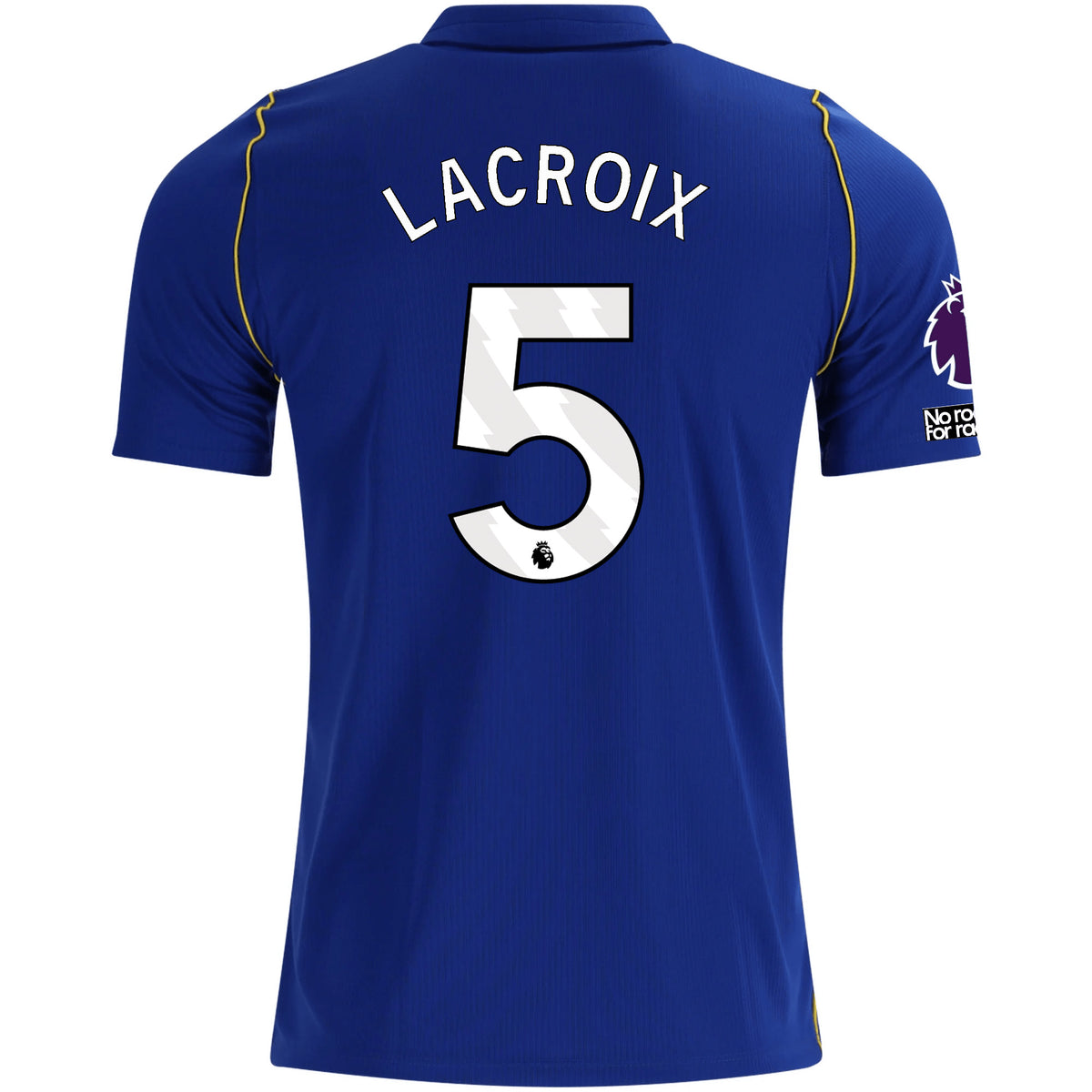 Nike Mens Chelsea FC Maxence Lacroix Home Jersey w/ EPL + No Room For Racism + Club World Cup Champion Patches 26/27 (Bright Royal/Gold)