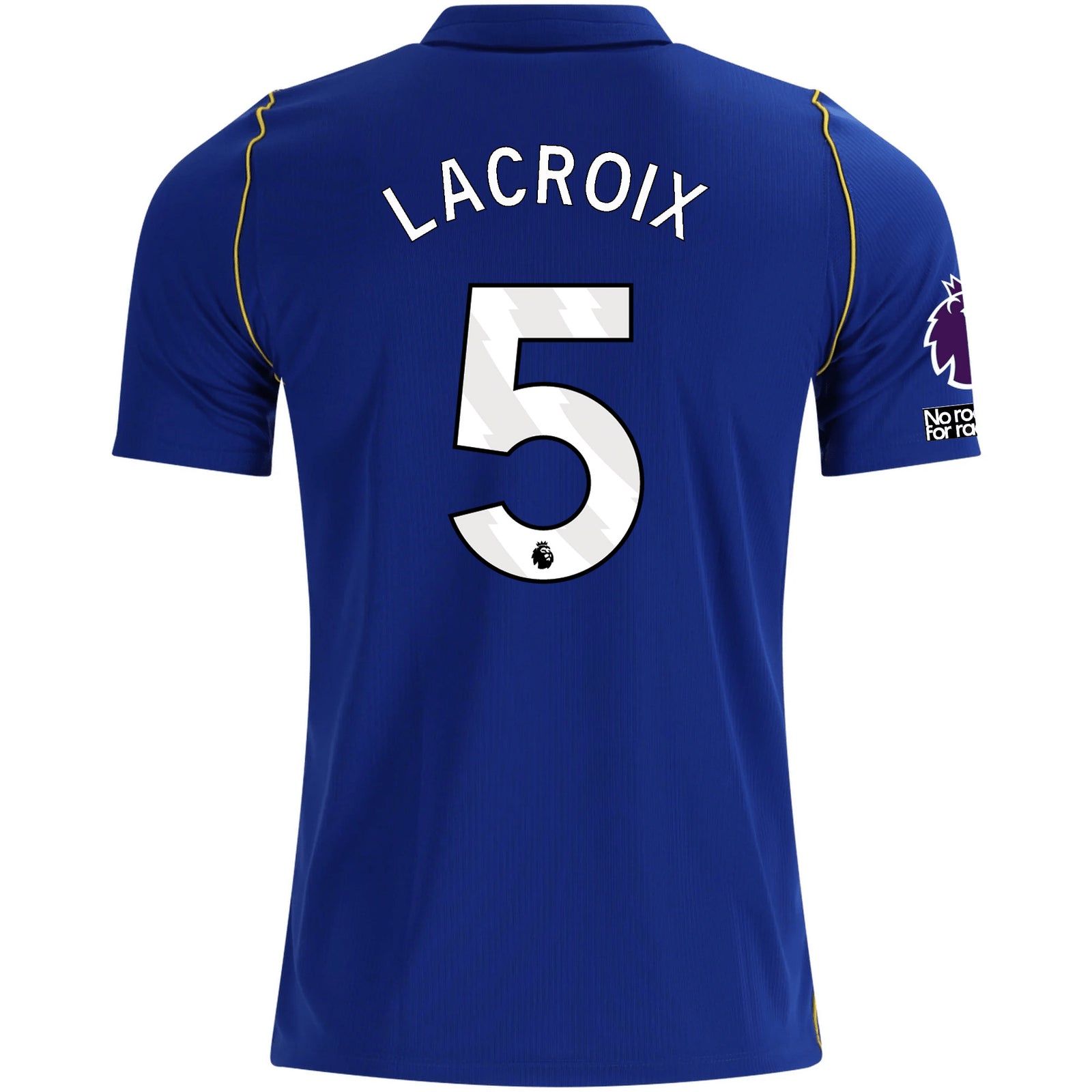 Nike Mens Chelsea FC Maxence Lacroix Home Jersey w/ EPL + No Room For Racism + Club World Cup Champion Patches 26/27 (Bright Royal/Gold)