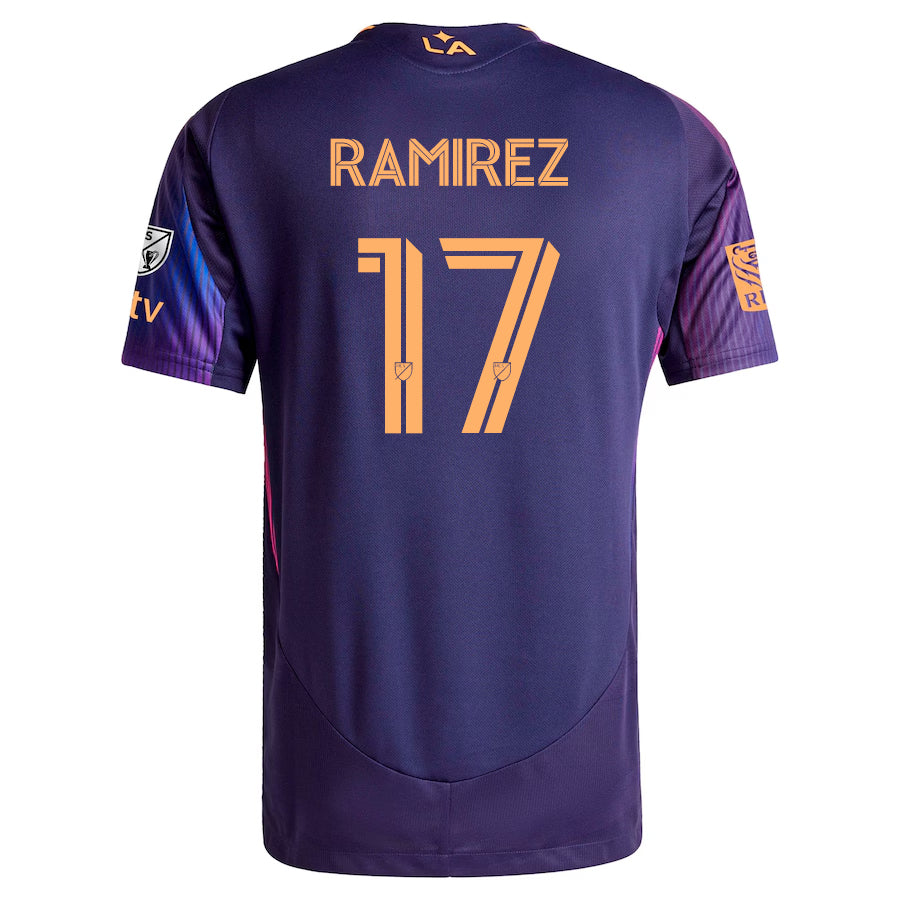 adidas Christian Ramirez LA Galaxy Authentic Away Jersey w/ MLS + Apple TV + RBC Sponsor 25/26 (Purple)