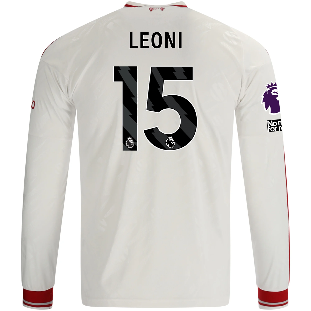 adidas Mens Liverpool Giovanni Leoni Long Sleeve Away Jersey w/ EPL + No Room For Racism Patches 26/27 (White/Red)