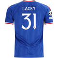 adidas Mens Manchester United Shea Lacey Away Jersey w/ Champions League Patches 26/27 (Blue)
