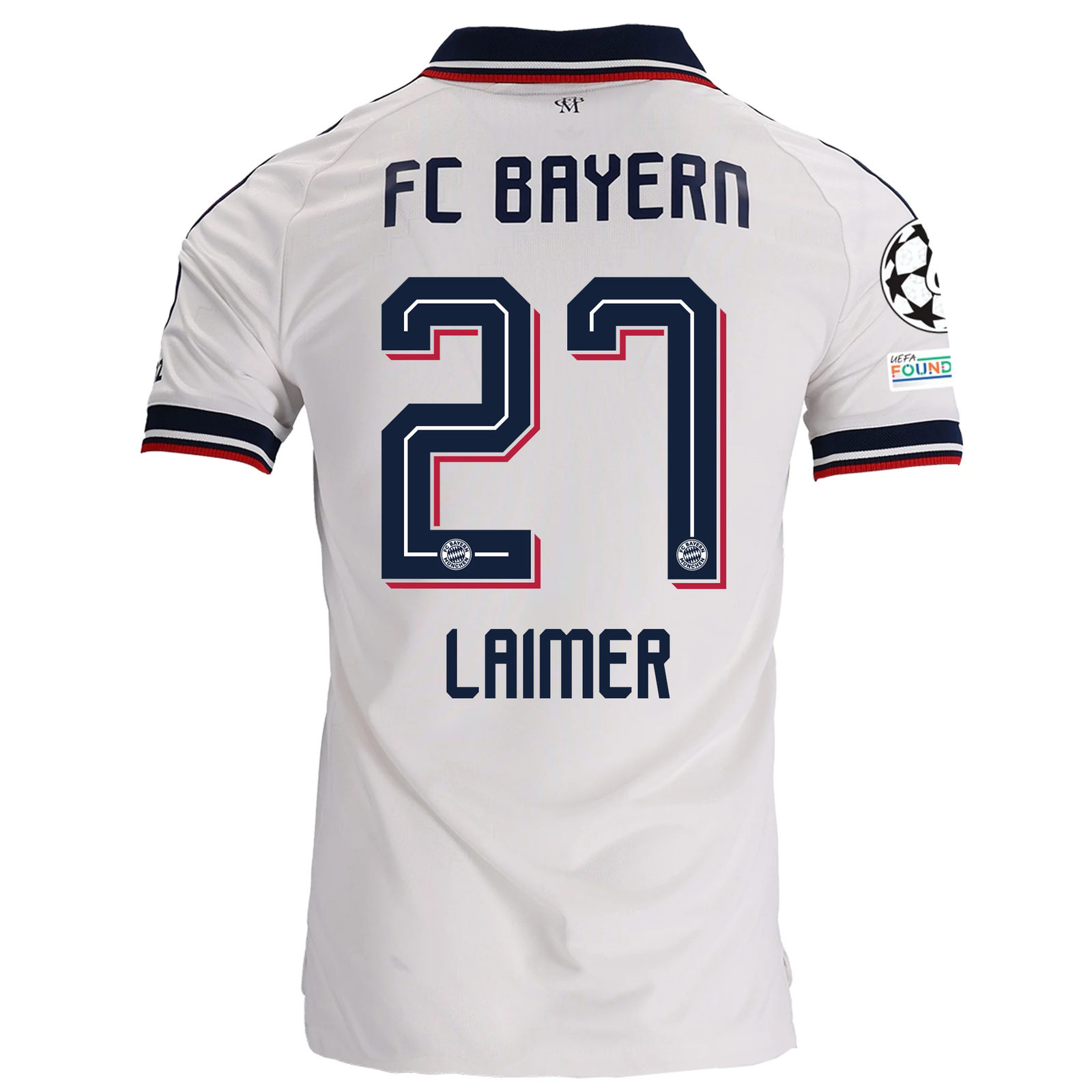 adidas Mens Bayern Munich Konrad Laimer Away Jersey w/ Champions League Patches 26/27 (White)