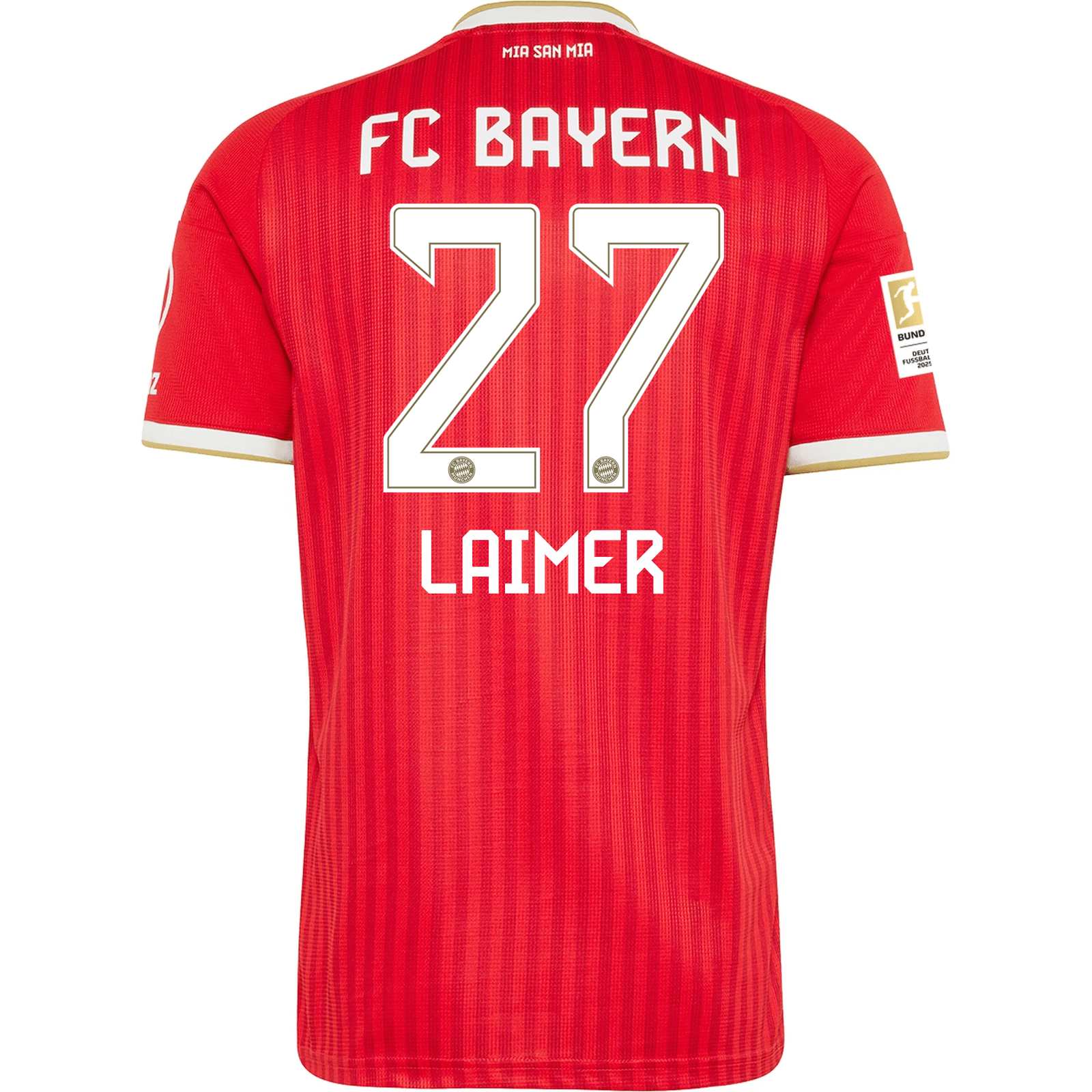 adidas Mens Bayern Munich Konrad Laimer Home Jersey w/ Bundesliga Champion Patch 26/27 (Red)