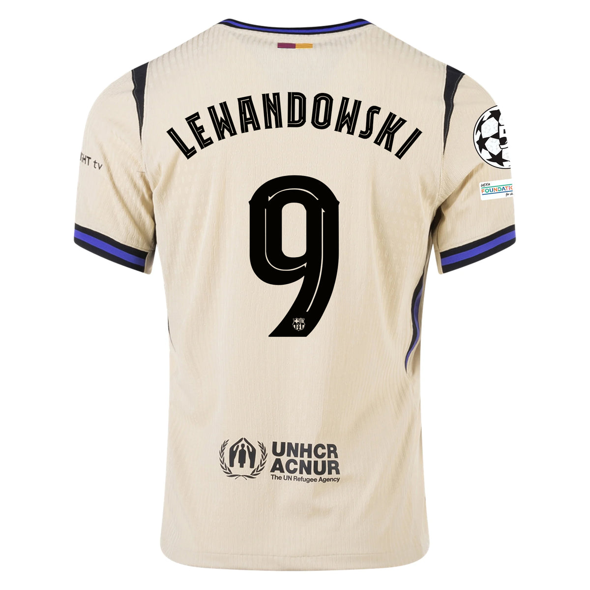 Nike Robert Lewandowski Men&#39;s FC Barcelona Authentic Away Jersey w/ Champions League Patches (Team Gold/Persian Violet/Black)
