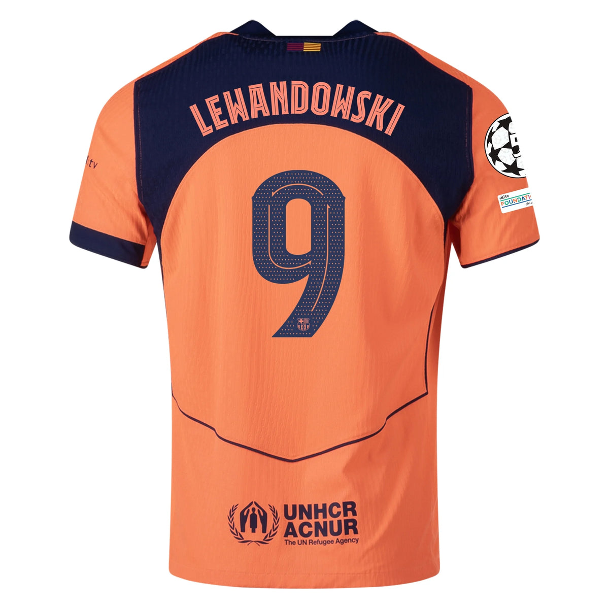 Nike Lewandowski FC Barcelona Third T90 Authentic Jersey 25/26 w/ Champions League Patches (Mango/Navy)