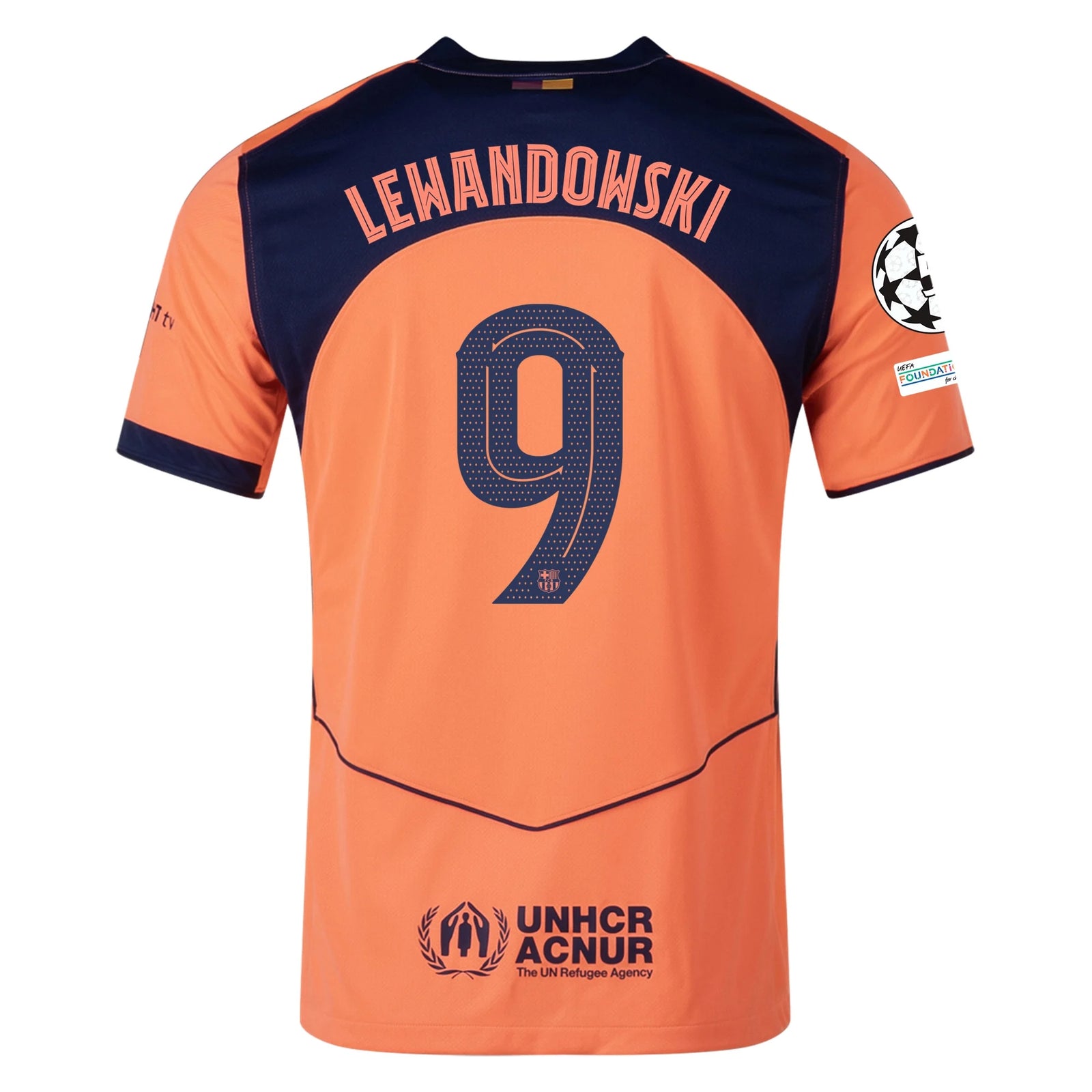 Nike Lewandowski Men's FC Barcelona T90 Third Jersey 25/26 w/ Champions League Patches (Mango/Navy)