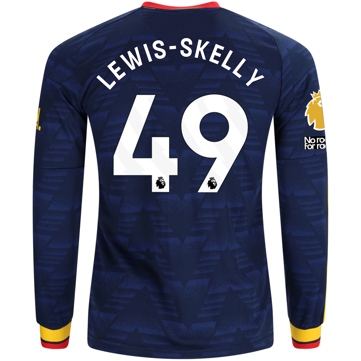 adidas Mens Arsenal Myles Lewis-Skelly Long Sleeve Away Jersey w/ EPL + No Room For Racism Patches 26/27 (Navy/Yelllow)